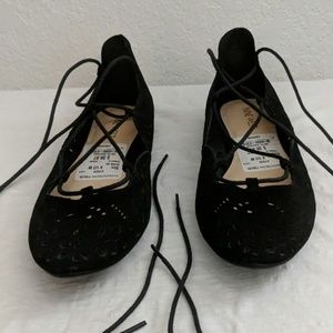 Nine West Zavanna Black Leather Lace-up Flats